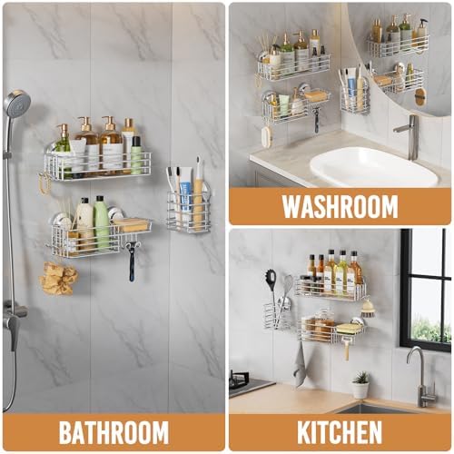 LEVERLOC Shower Caddy Suction Cup, 3 Pack Bathroom Organizer - Image 5
