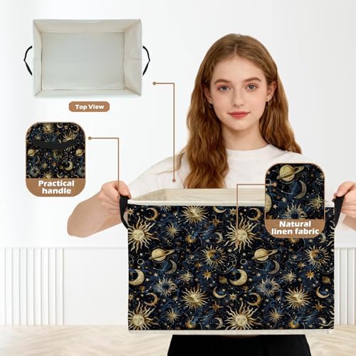 Boho Witchy Sun and Moon Storage Box Bins, Mystical Celestial Space Galaxy - Image 2