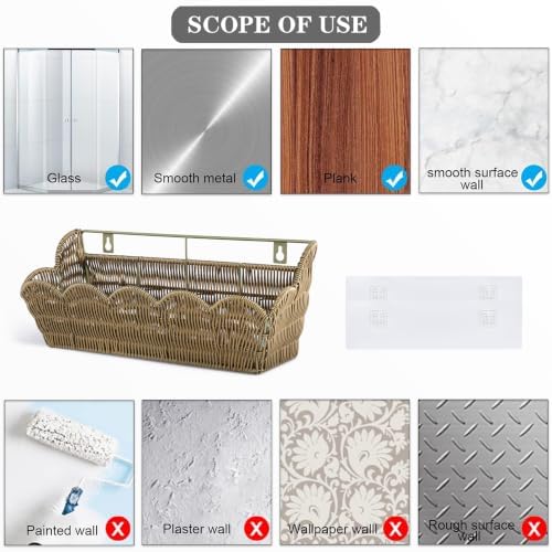 2 Pack Adhesive Plastic Wicker Hanging Storage Basket Scalloped Edge - Image 4