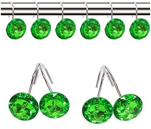 12 Pcs Bling Rhinestones Shower Curtain Hooks Bathroom Rolling Hooks - Image 2
