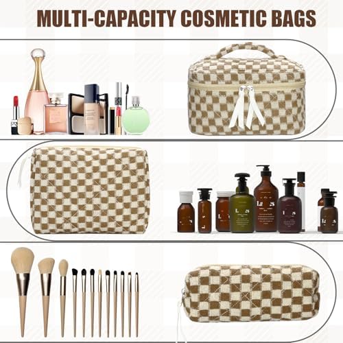 BuyCard Quilted Makeup Bag Set, CuteFloral Cotton Coquette Makeup Bag Toiletry - Image 4