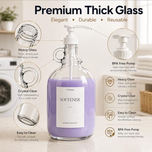 2 Pack Glass Laundry Detergent Dispensers, 64 oz Half Gallon Bottles - Image 4