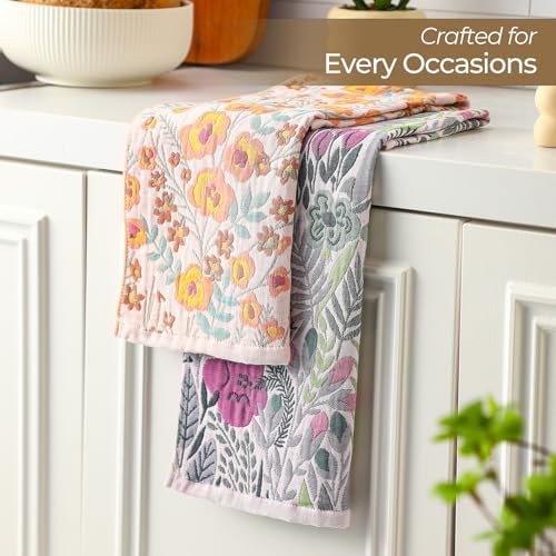 2 Pack Boho Floral Large Kitchen Tea Towels 15" x 30" - Image 3