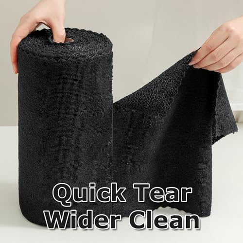 80 Pack Microfiber Cleaning Cloth Roll Reusable Paper Towels 12"x12" Black Tear - Image 3