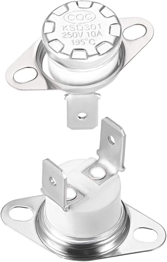 uxcell KSD301 Thermostat 195°C/383°F 10A Normally Closed N.C Adjust Snap Disc Temperature Switch for Microwaves,Oven,Coffee Maker 2pcs,Ceramic Material