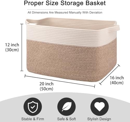OIAHOMY Large Blanket Basket, 65L Cotton Rope Woven Laundry Basket, Toy Bin - Image 3