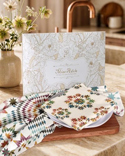 Miss Adola 4 Pack 150GSM Flour Sack Kitchen Towels, Starburst Design - Image 6