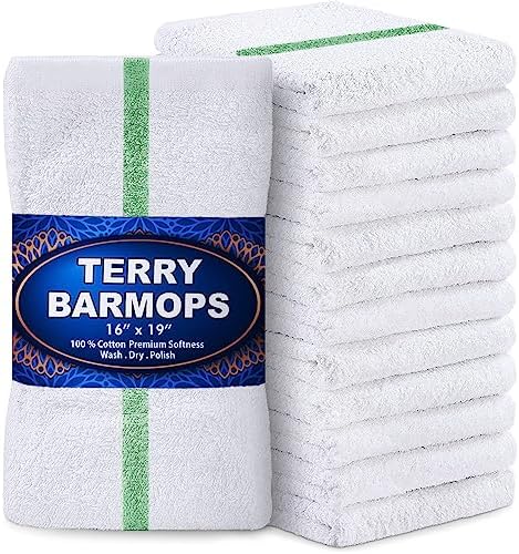 GREEN LIFESTYLE Terry Bar Mops 16" x 19" 12 Pack - 28 oz Cotton Bar Towels by GreenLifeStyle