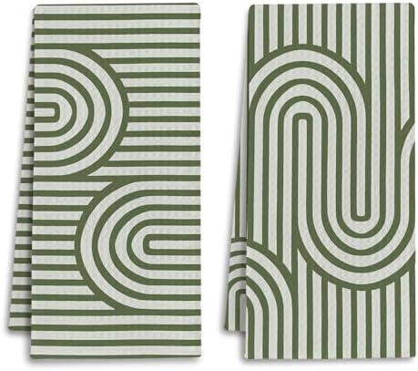 Sage Green Boho Abstract Kitchen Towels, Contemporary Minimalist Dish Tea Towels by Unknown