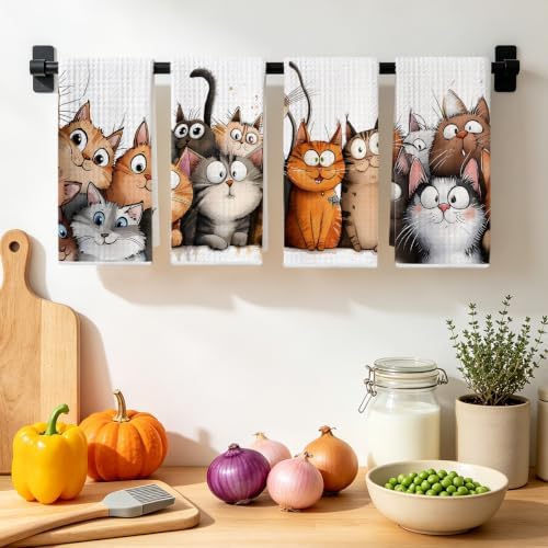 Jztco 4 Pcs Cute Cat Kitchen Towels, Cats Soft Absorbent Hand Tea Towel - Image 4