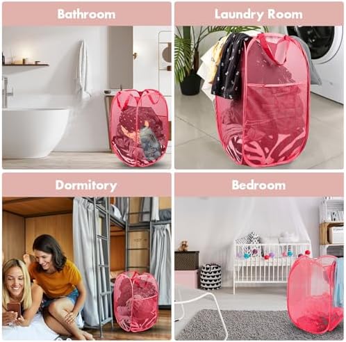 2 Pack Pop Up Laundry Hampers, 70 L Collapsible Foldable Mesh Basket - Image 6