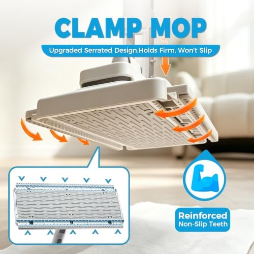 Mops for Floor Cleaning, Hands Free Flat Mop Clamp Dust Mop 51”Handle - Image 3