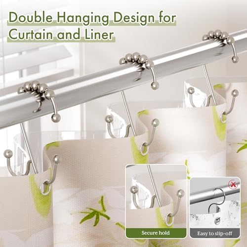 Bathway Nickel Shower Curtain Hooks Rings, Double Shower Hooks - Image 3