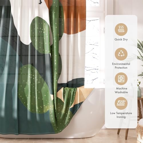 AmazerBath Boho Shower Curtain, 72x72 Washable Cloth Sage Cactus Shower Curtains - Image 2