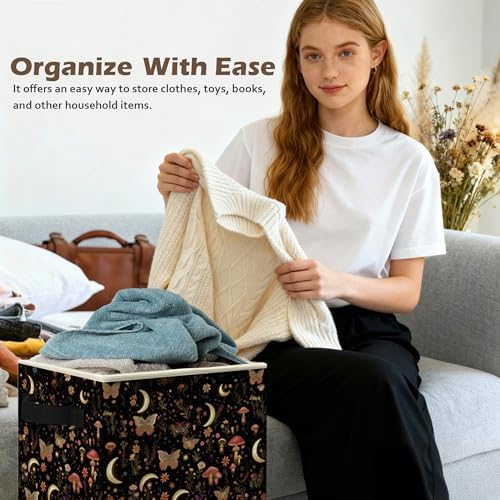 Enchanted Forest Boho Witchy Storage Box Bins, Mystical Moon Butterfly Mushroom - Image 5