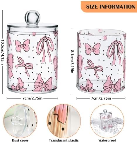 2 Pack Apothecary Jars Bathroom Bow Pink Qtip Holder Dispenser Clear Plastic - Image 3