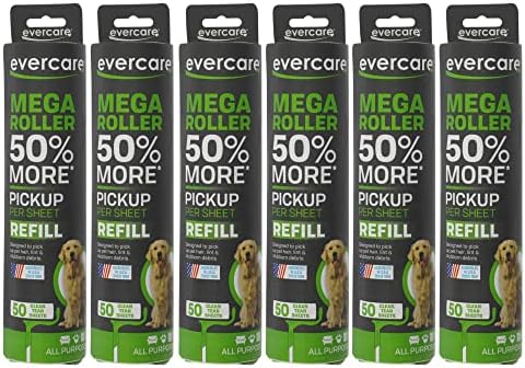 Evercare Pack of 6 10" Wide Large Surface Mega Pet Roller Refill, 50 Sheets Each by Evercare