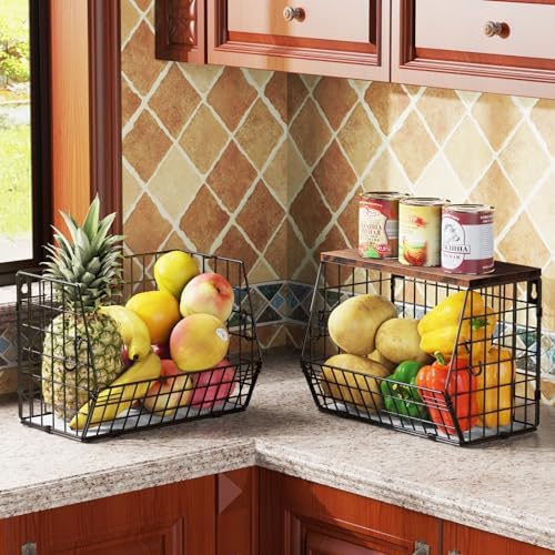 Wawocs Fruit Basket for Kitchen Counter, Fruit Bowl Stackable Wall Mounted - Image 6