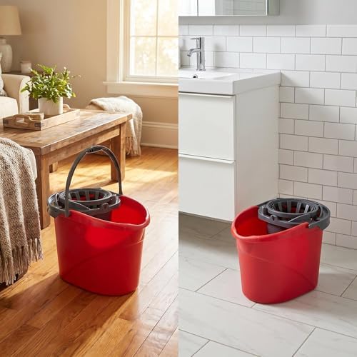Mop Bucket with Wringer and Handle, 2.5 Gallon Floor Cleaning Bucket Red - Image 7