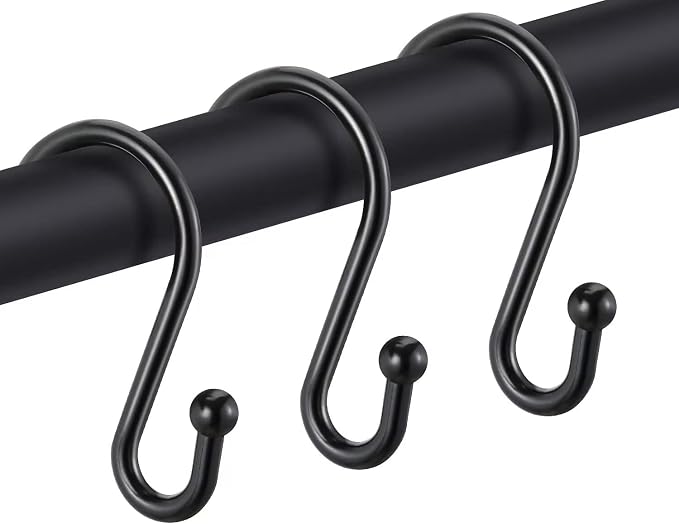 Black Decorative Shower Curtain Hooks 5mm Metal Wire 12PCS S Hooks Shower by EleCharm