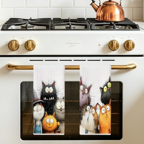 2 Pcs Cute Cat Kitchen Towels, Funny Cats Gifts Absorbent Hand Towels-06 - Image 5