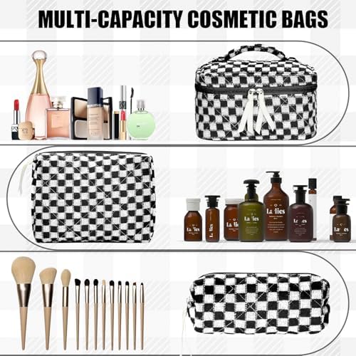 BuyCard Quilted Makeup Bag Set, CuteFloral Cotton Coquette Makeup Bag Toiletry - Image 4