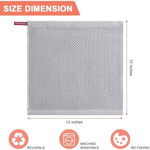 Kitchen Towels 6-Pack Kitchen Dish Cloths, 100% Cotton, 12x12 In, Light Grey - Image 2