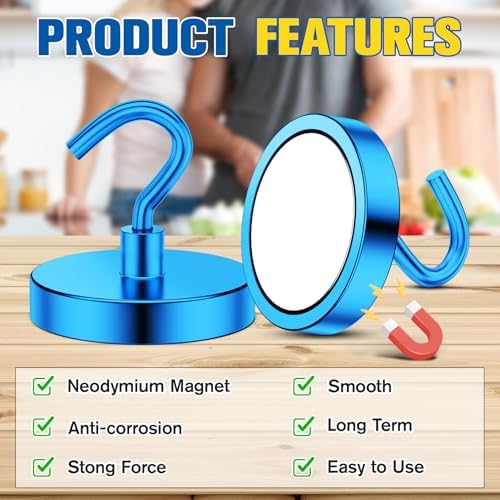 Grtard 4 Pcs Blue Magnetic Hooks Heavy Duty, 120 LBS Strong Magnet Hooks - Image 3