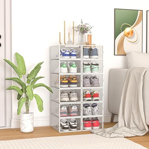 12 Pack Shoe Organizer Storage Bins, Space Saving Foldable Shoe Storage Bins - Image 6
