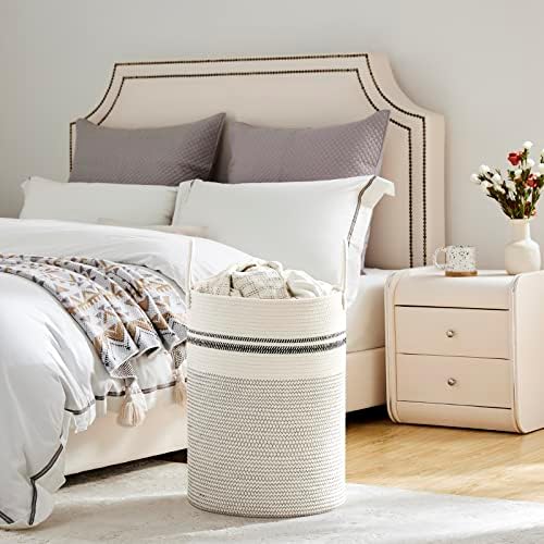 VIPOSCO 58L Tall Woven Laundry Basket Hamper, Stripe White - Image 4