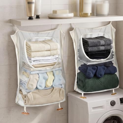 Tranqun 3 Pcs over The Door Hanging Laundry Hamper Mesh Laundry Bag - Image 5
