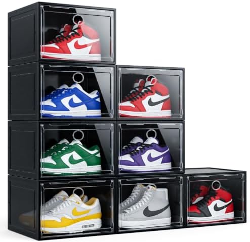 Large Clear Plastic Stackable Shoe Boxes 8-Pack, Drop Side Shoe Organizers by YukuiLLc