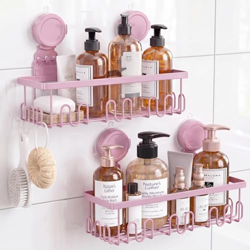 JOTPE Pink Suction Cup Shower Caddy, 2 Pack Bathroom Organizer by SHOWERORGANIZERANDSTORAGE