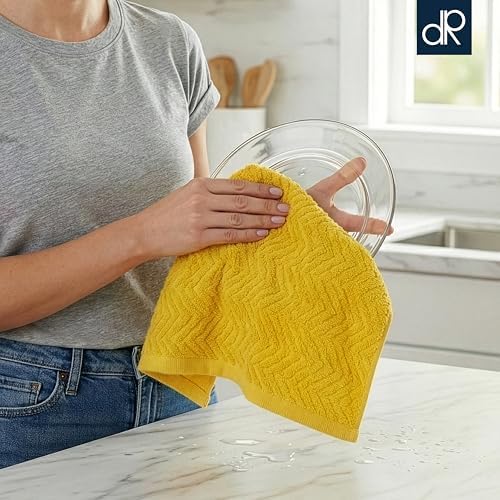 DecorRack 100% Cotton Kitchen Towels 15x25 in, Mustard Set - Image 2