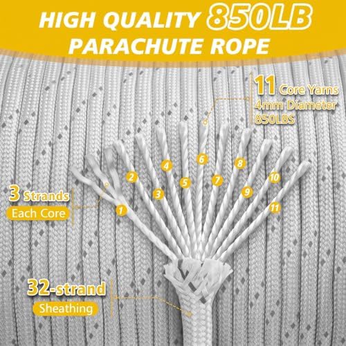 Reflective Paracord Rope 850Ib, 50/100/200/500/1000ft 4MM 11 Strand para Cords - Image 2