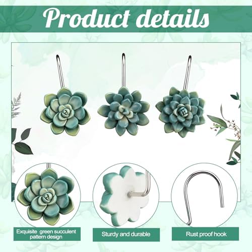 Amyhill 12 Pcs Succulents Plants Decorative Cute Shower Curtain Hooks Mini - Image 3