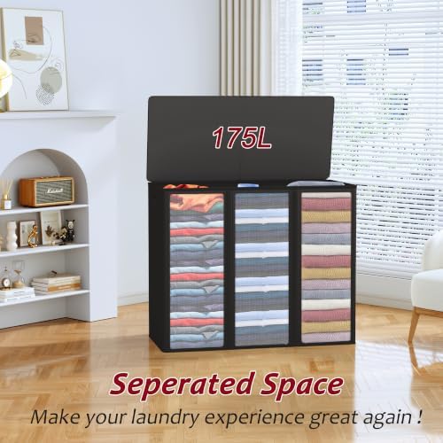 175L Laundry Hamper 3 Section, Large Laundry Hamper - Image 4