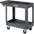 TUFFIOM Plastic Service Utility Cart with Wheels,550lbs Capacity,Heavy Duty Tub Storage Cart W/Deep Shelves, Multipurpose Rolling 2-Tier Mobile Storage Organizer, for Warehouse Garage Industrial Cart