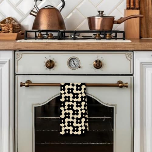 Beige and Black Moroccan Kitchen Towels, Boho Abstract Dish Tea Towels - Image 3