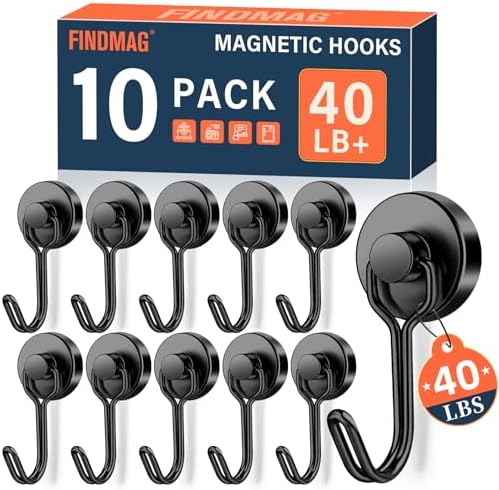 FINDMAG 10 Pack Black Magnetic Hooks by FINDMAG