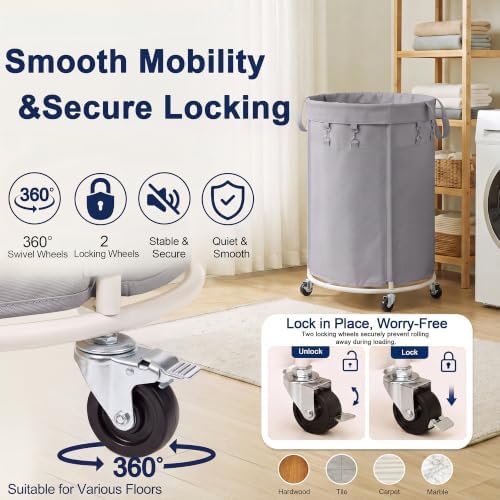 150L Large Capacity Rolling Laundry Basket Hamper - Image 3