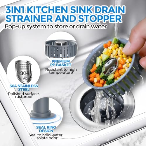 zaa 3 in 1 Kitchen Sink Stopper Strainer Basket Pop-Up Removable 2 Pack - Image 2