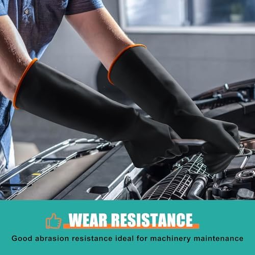 18" XL Size Latex Chemical Resistant Gloves, Reusable Heavy Duty Long Rubber - Image 4