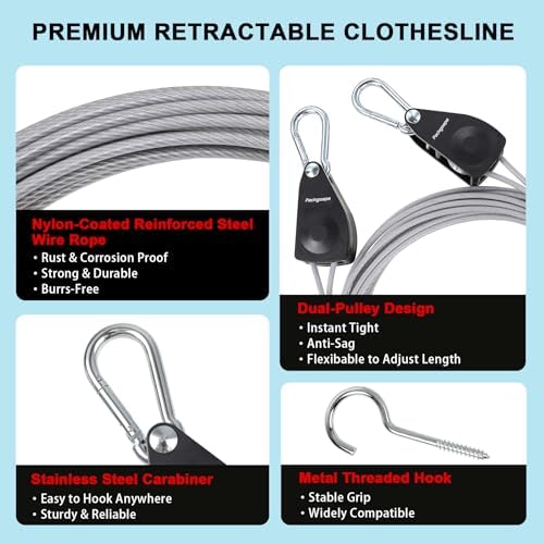 40 ft Retractable Clothesline Dual Pulley Nylon-Coated Steel Wire - Image 2
