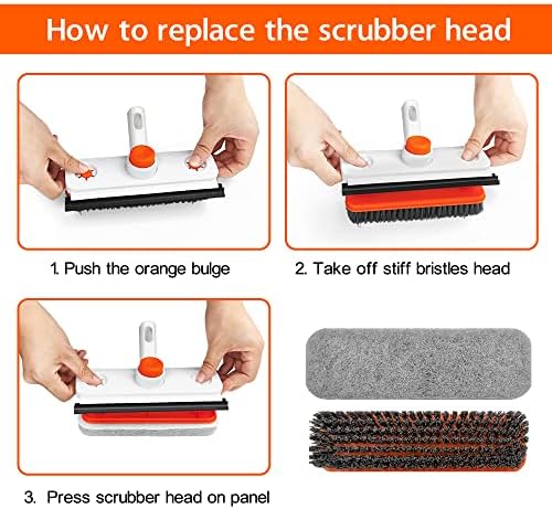 Floor Scrub Brush with Long Handle, 3-in-1 Rotating Scrubber with Squeegee - Image 6