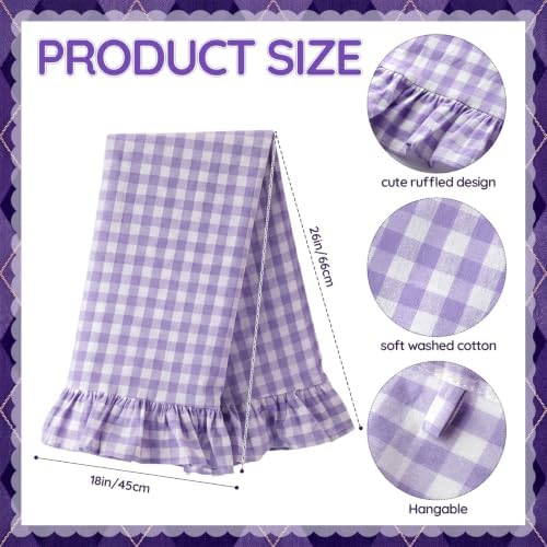 HunnmingRe 2 Pcs Purple Gingham Kitchen Towels Cotton Ruffled - Image 2