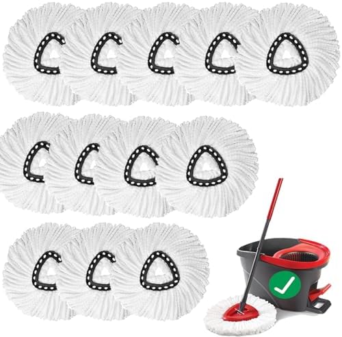 12PCS Spin Mop Replacement, 100% Microfiber, Machine Washable, 360° Rotation by XHAMXE