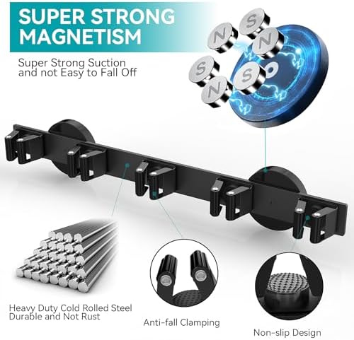 Magnetic Mop Broom Holder, Strong Non Slip Magnetic Broom Mop Hanger, Heavy - Image 3