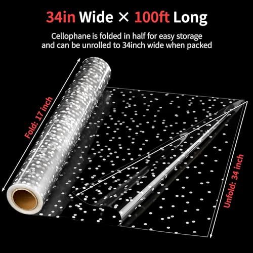 100 ftx34 in Extra Wide Clear Cellophane Wrap Roll | 2.5 Mil Thick Transparent - Image 2