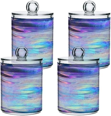 2 Pack Apothecary Jars Bathroom Iridescent Qtip Holder Dispenser Clear Plastic - Image 2